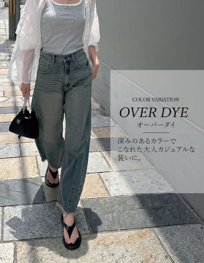 [低身長/大きいサイズ有]ウエストシェイプ内蔵 新型バレルレッグカーブデニム