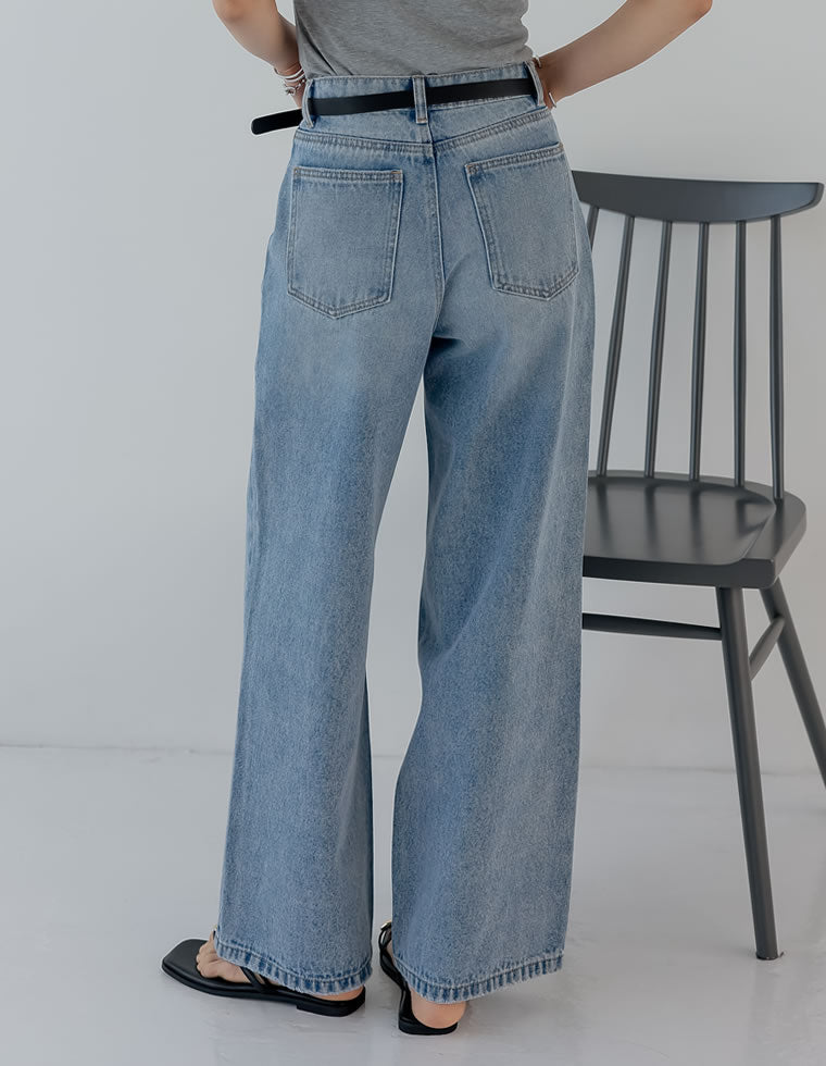 [低身長/高身長サイズ有]ワイドストレートアシンメトリーダメージデニムパンツ