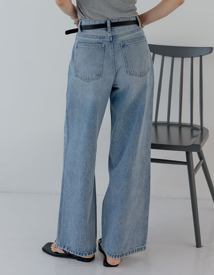 [低身長/高身長サイズ有]ワイドストレートアシンメトリーダメージデニムパンツ
