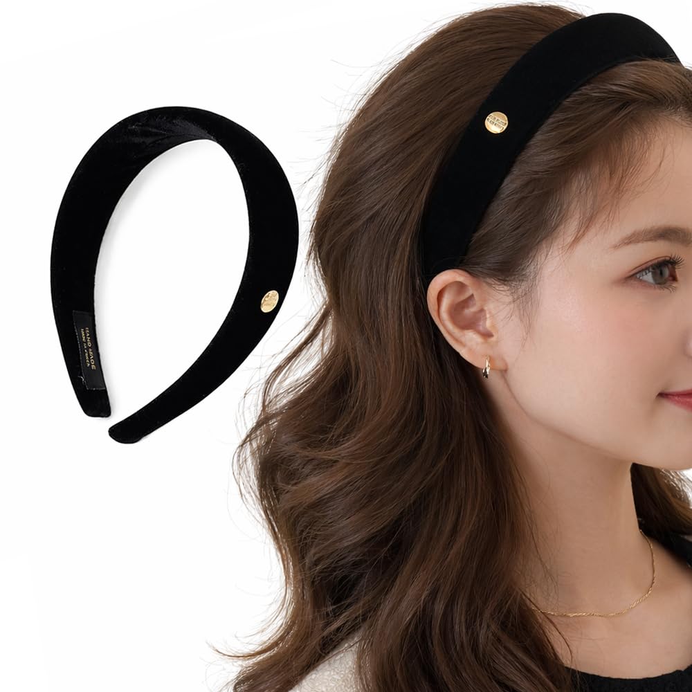 カチューシャ 痛くない ヘアバンド ベロア 太め レディース 無地 韓国風 パール 可愛い 大人 ヘアアレンジ ギフト ブラック