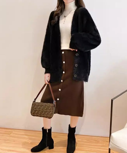 シャギーニット ロングカーディガン