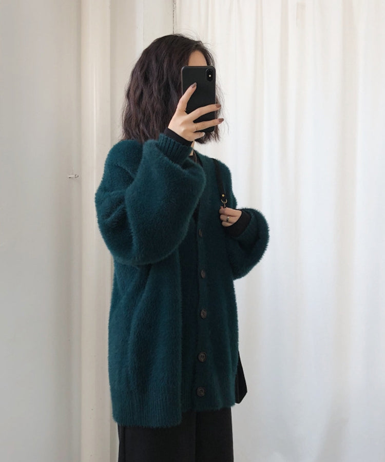 シャギーニット ロングカーディガン