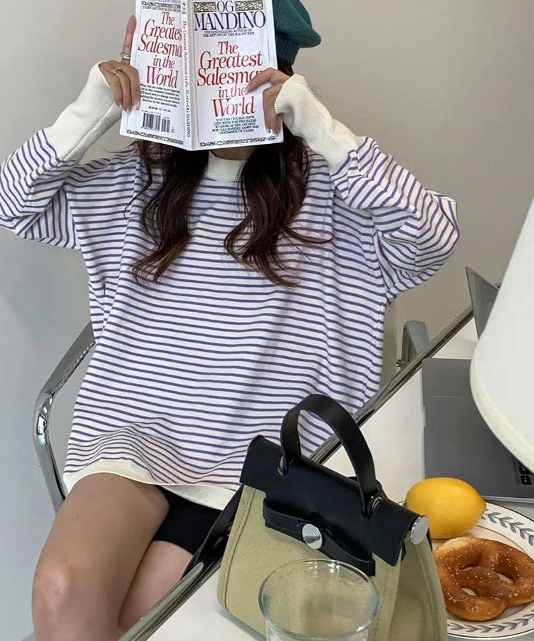 ボーダーリブロングスリーブTシャツ